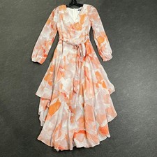 EXPRESS Button Front Tie Waist Dress Women's Size XS White/Orange