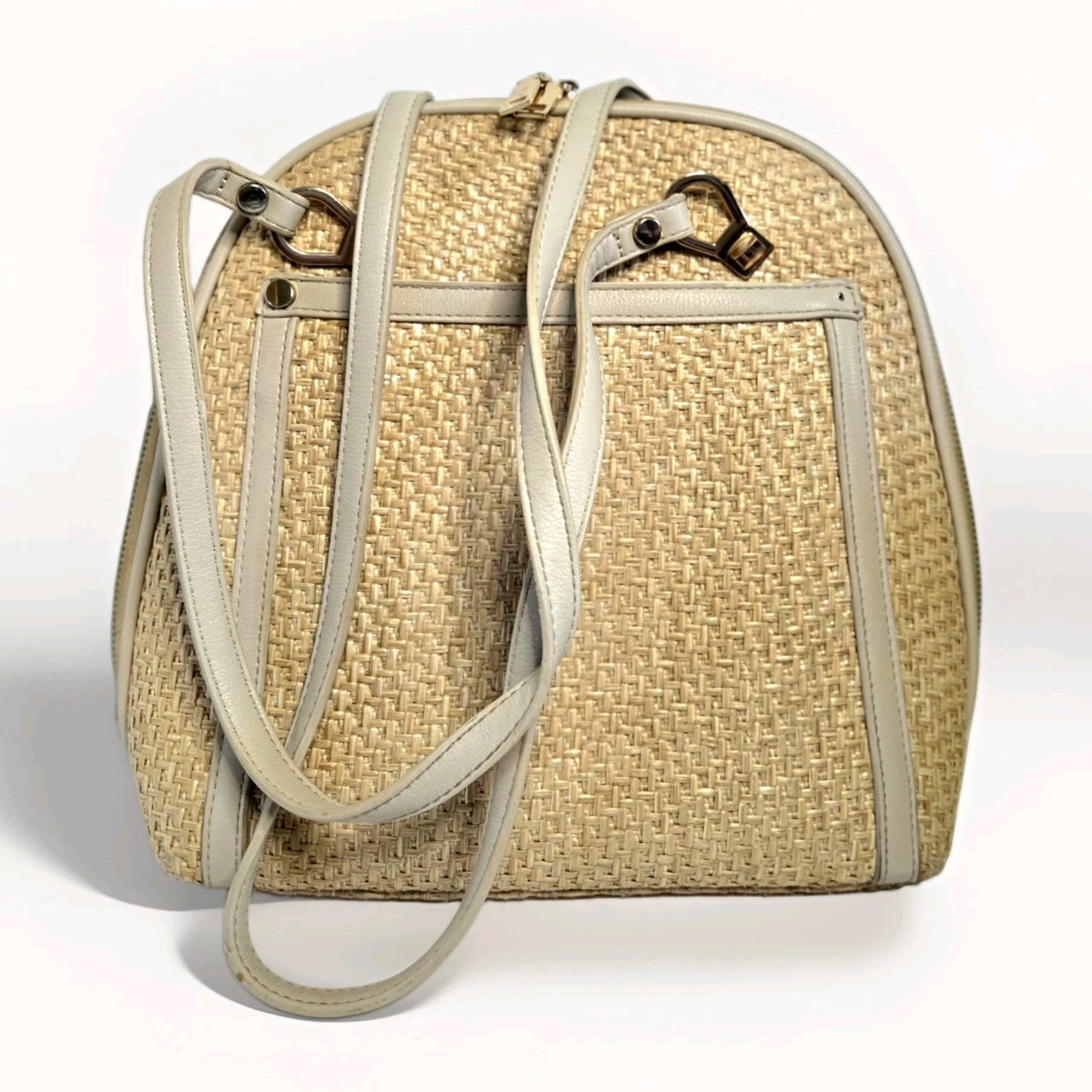 Miztique Daisy Convertible Backpack Purse Camel Straw Natural Color EUC