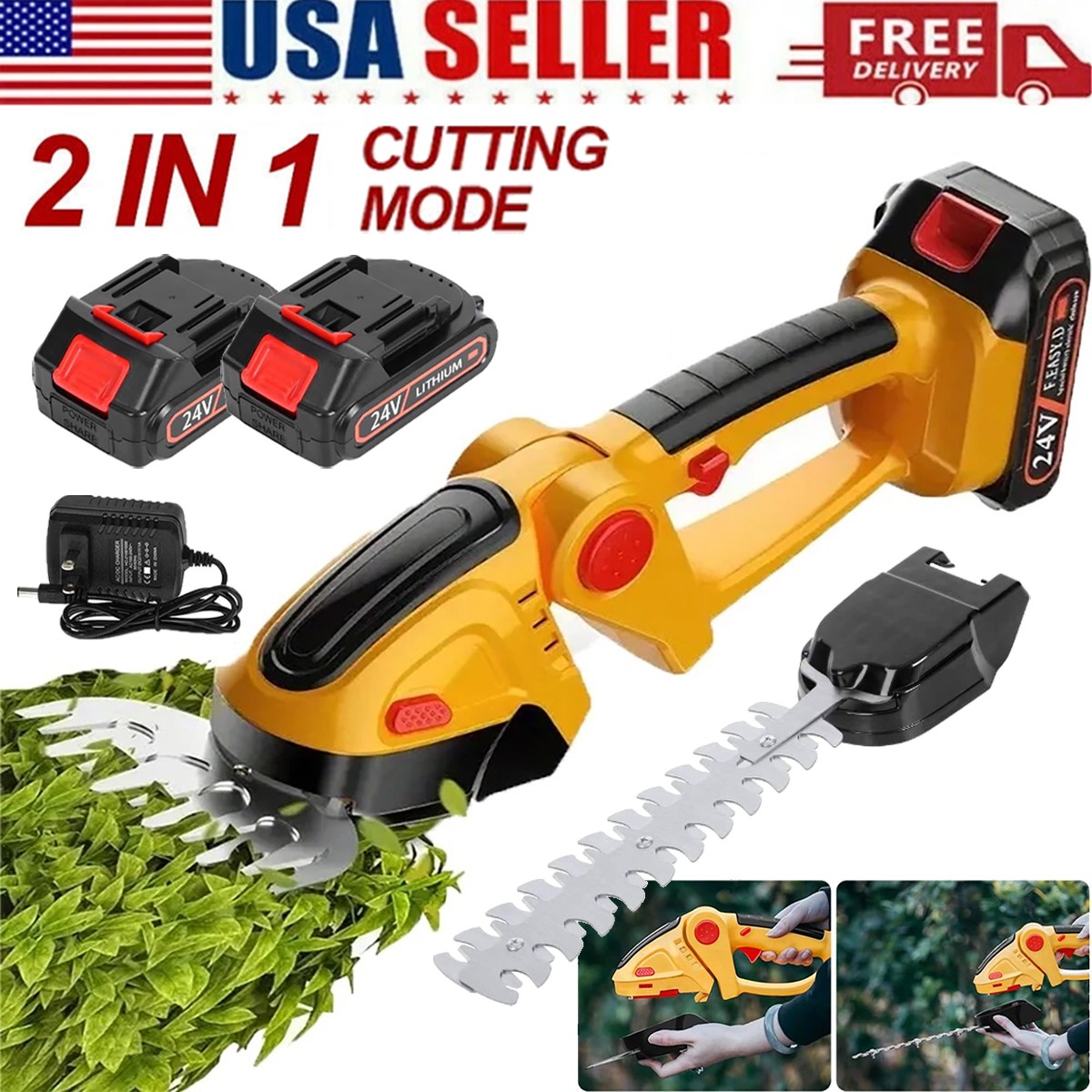 Cordless 2 In 1 Cordless Hedge Trimmer With 2pcs Battery & Charger