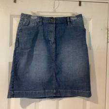Talbot Petites Blue Denim Skirt Women's SZ 12 Zip Front Pockets Cotton Stretch