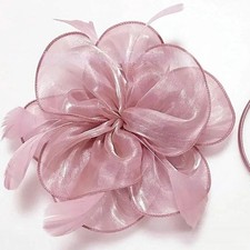 Vintage Purple Pink Red Black Navy White Light Pink Feather Lace Bow Hair Clip