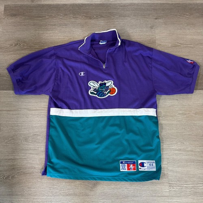 #ad Champion Charlotte Hornets NBA Shooting Shirt Mens 44 Purple Vintage 90s Mesh $74.99