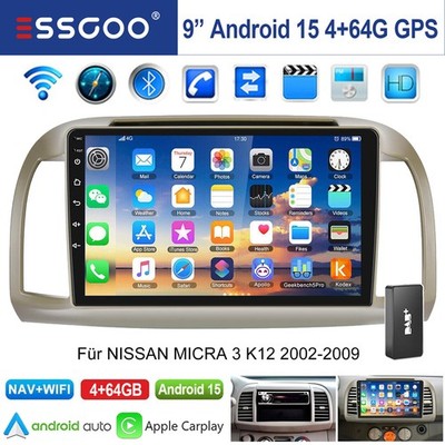 DAB+ Android15 Autoradio Carplay Für NISSAN MICRA III K12 2002-2009 GPS WiFi 64G