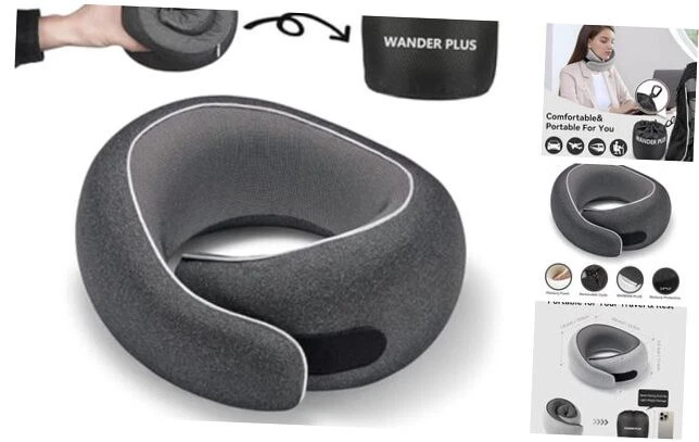 Travel Pillow, 100% Pure Memory Foam Travel Neck Pillow Airplane Neck Support