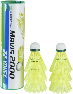 Mavis 2000 Green Cap Nylon Shuttlecock, Pack of 6 (Yellow)