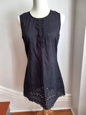 FOREVER BLACK COTTON EYELET SLEEVELESS SHIFT MINI DRESS NWT M