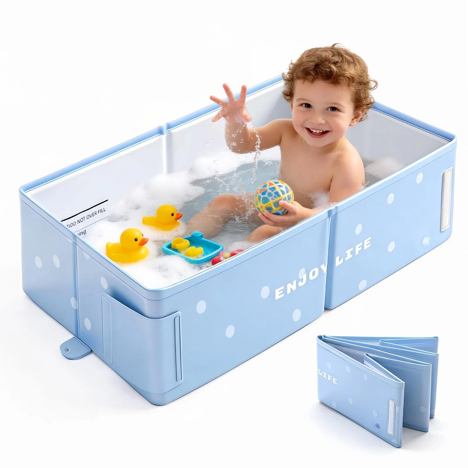Toddler Bath Tub for Shower, Foldable Baby Bathtub, Portable Kids Bathtub & C...