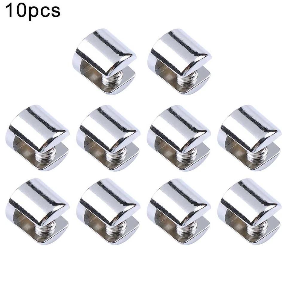 Glass Shelf Support Clamp Bracket Clip 10PCS Chrome Shelves 6mm-8mm KIT Polished - Image 2 of 4