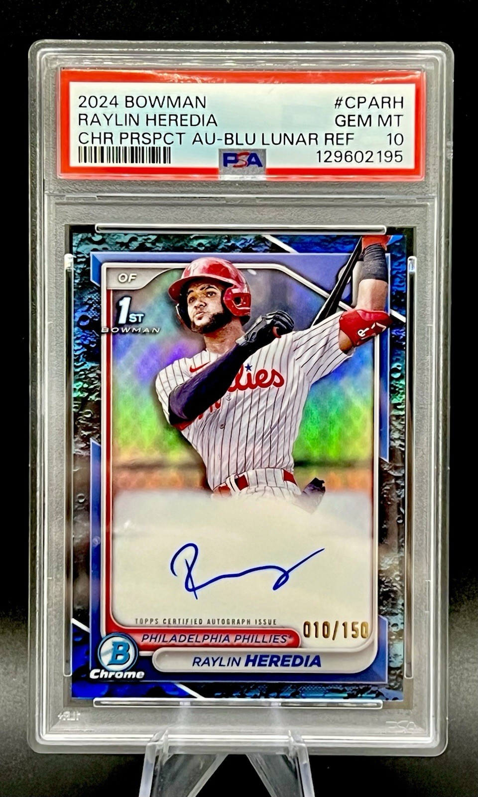 2024 Bowman Raylin Heredia Chrome Auto Blue Lunar Refractor 1st #/150 PSA 10