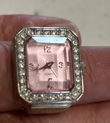 RING WATCH Japan Movement Stainless Steel Back Beveled Face Stretch Band Rare ￼