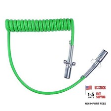 7 Way Coiled Cord 15 FT Green ABS Electrical Power 15FT Longtail Coiled Cord