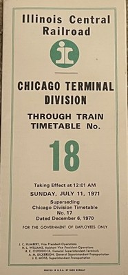 Illinois Central Railroad Chicago Terminal Division Through Train Timetable # 18