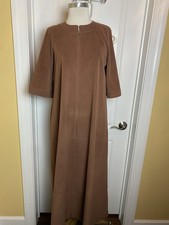 Vintage 70s Vanity Fair Velour Robe Gown M Brown Boho High Collar EUC