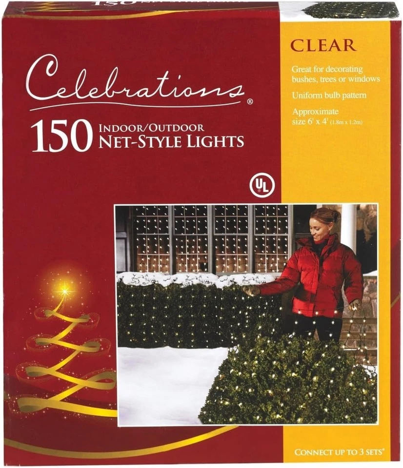 Christmas Net Light 150-ct 6' ft Clear Warm White Celebrations 48950-71 (2-PACK) - Image 4 of 4