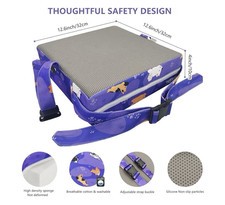 Portable Baby Booster Seat Cushion, Non-Slip, Straps Buckle, Purple/Gray