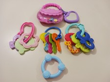 HUGE 17 Piece Baby Teether Rattle Toy LOT  Keys, Links, Purse  Developmental S