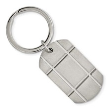Stainless Steel Brushed Grooved Dog Tag Key Chain