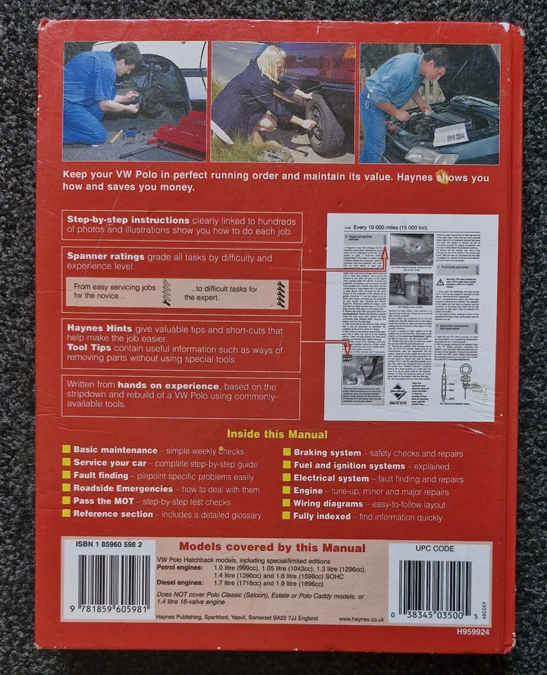 Haynes Manual [3500] VW Polo 1994 To 1999 M to S Reg Petrol and Diesel HARDBACK - Image 2 of 3