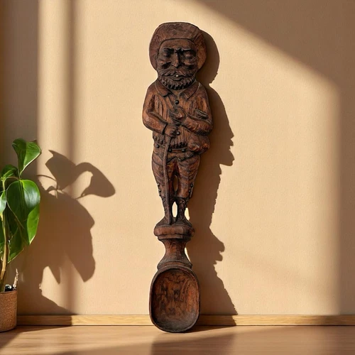 Rare Vintage Sancho Panza Wooden Carved Wall Statue Large 25" Spoon Storytelling