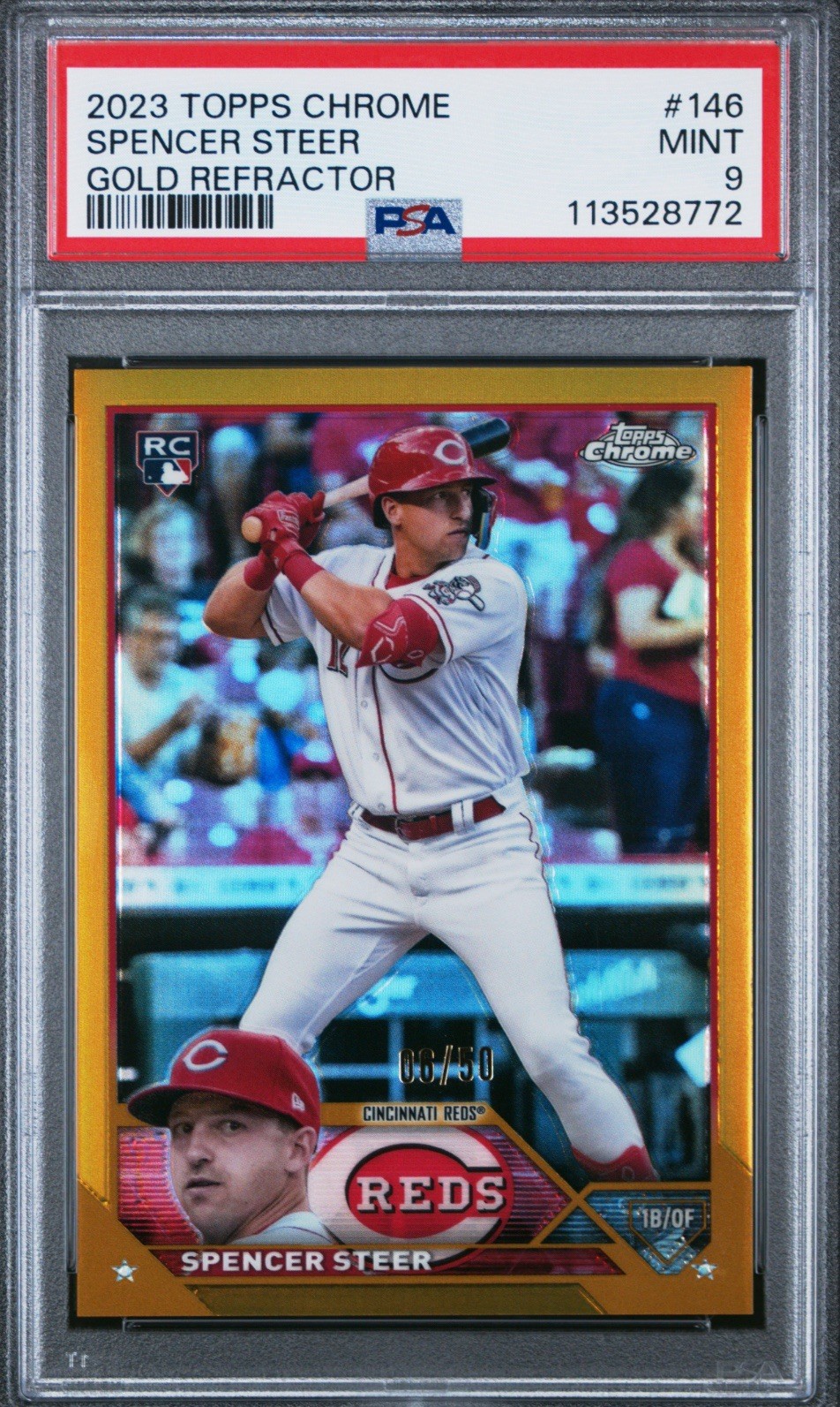2023 Topps Chrome #146 SPENCER STEER Rookie RC Gold Refractor /50 PSA 9 POP 7!