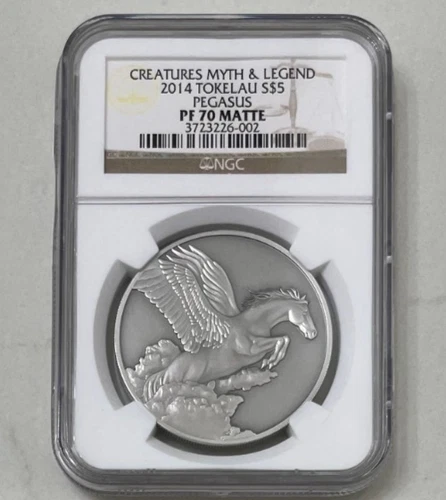 2014 Tokelau $5 NGC PF 70 Matte Pegasus Silver Creatures Myth Legend 1 oz coin