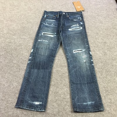 New AGI Denim Straight Jeans Mens 31x27 Blue Med Wash Distressed Denim Sample