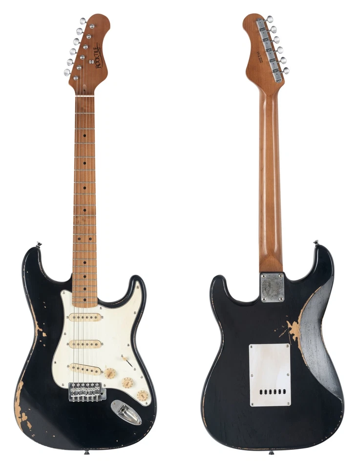 Rocktile Vinstage ST Chitarra Elettrica Vintage Nero Corpo Relic Aged 3 Pickup - Immagine 3 di 4