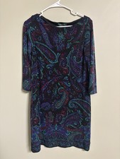 Lauren Ralph Lauren Sheath Dress 3/4 Sleeves Black Paisley Lined Size 6 LRL