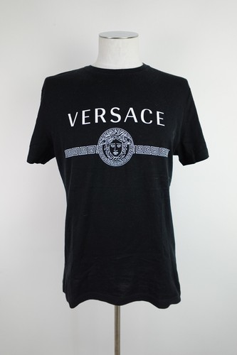 Versace, Versace Mens Black Cotton T-Shirt L Regular Crew Neck Short Sleeve Vintage Logo