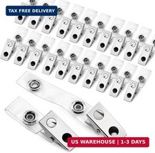 30 Pcs Metal Badge Clips With Clear PVC Straps - Double Holes ID Holder for Name