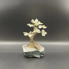 Citrine Gemstone Tree Of Life Amethyst Crystal Base 5” Wood Trunk Detail Decor