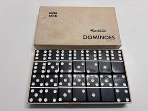 Vintage Dominoes Puremco Marblelike No. 816 Black Super Thick Gaming Waco Texas