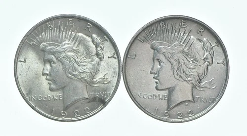 1922 & 1922 Peace Silver Dollar $1 Bullion Collection Lot *157