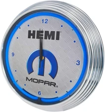 Hemi Logo Blue Light up Neon Wall Clock 15-Inch for Mopar Vehicles