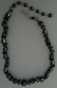 Vintage Art Deco W. Germany Faceted Black Glass Bead Choker Necklace.