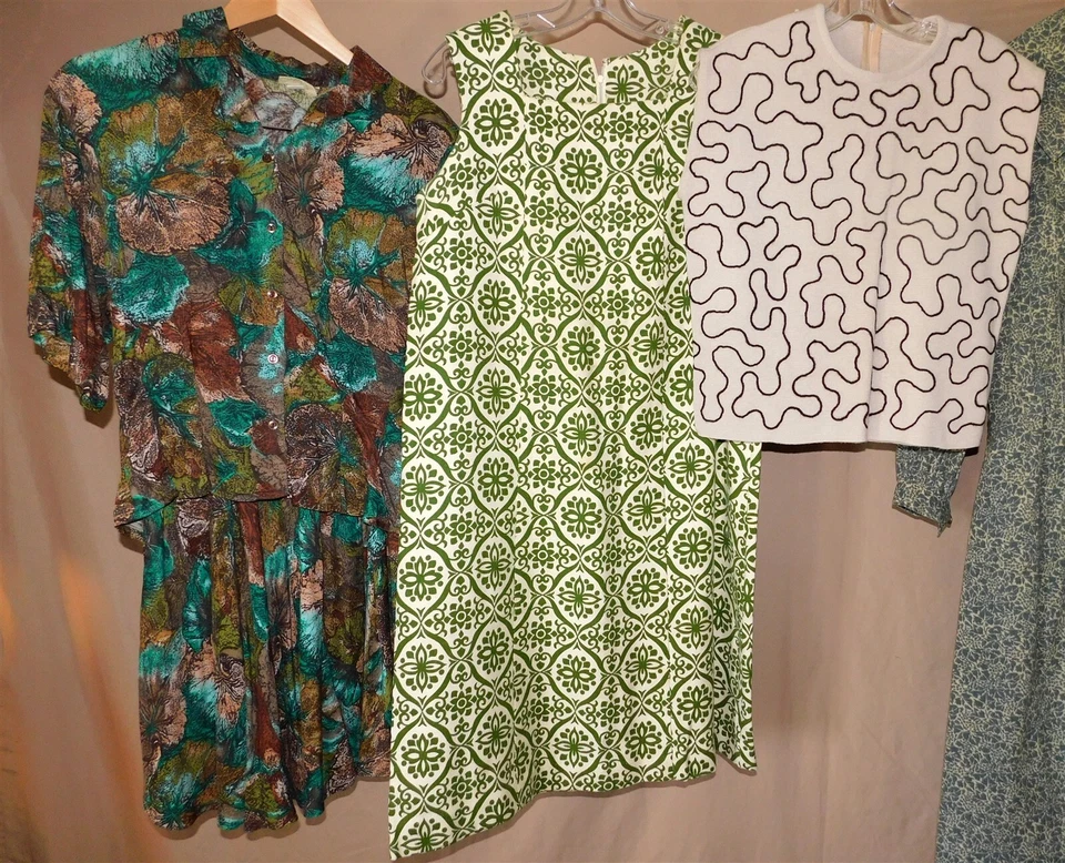 LOTE de 7 piezas de vestidos de vaina de colección años 60 70 conjuntos de falda ropa de trabajo informal MOD verde beige Foto 2 de 4