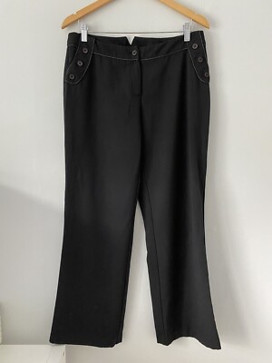 Women's Black Trousers Size 14 Amaranto Flat Front UK