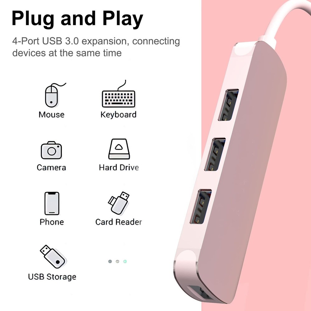 4-Port USB 3.0 Hub Expander Dongle for Laptop & PC
