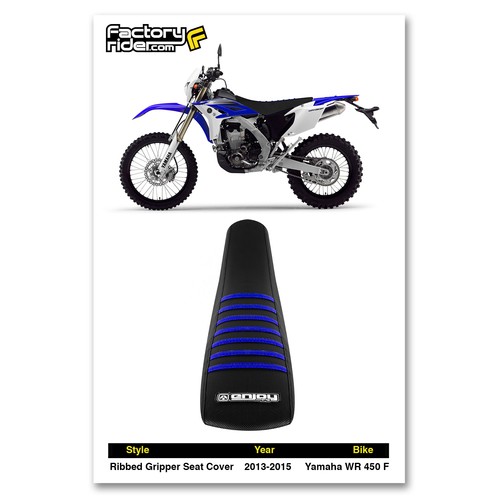 2011-2015 YAMAHA WR 450 F Seat Cover by Enjoy MFG ALL BLACK BLUE RIBS #152 - Picture 2 of 5
