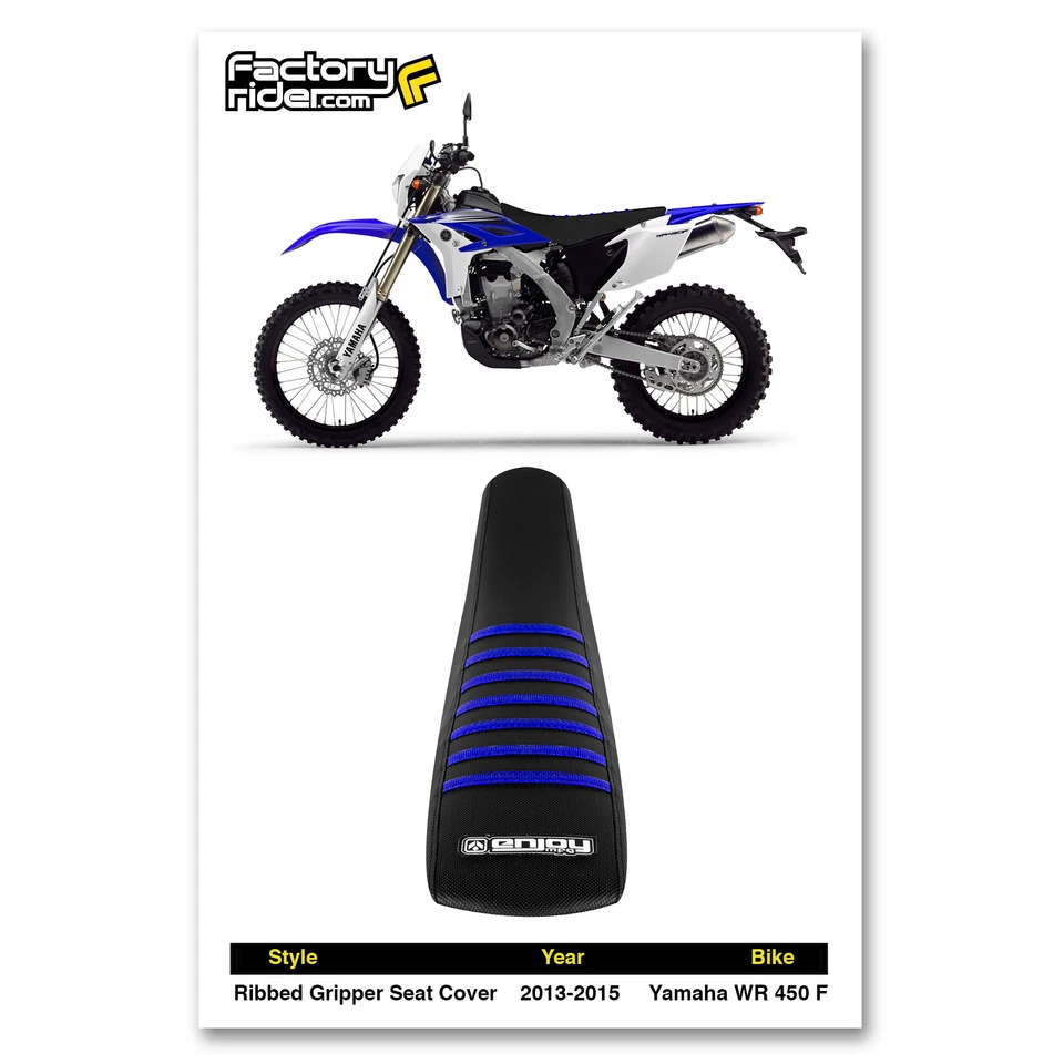 Cubierta de asiento Yamaha WR 450 F 2011-2015 de Enjoy MFG todo negro azul costillas #152 Foto 2 de 4