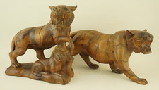 Coppia grandi sculture legno Tigri maternità pezzo unico Arte Orientale Asiatica