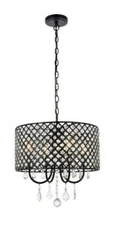 Kitchen Bathroom or Dining Room Crystal Pendant Ceiling Light Fixture Black 17"
