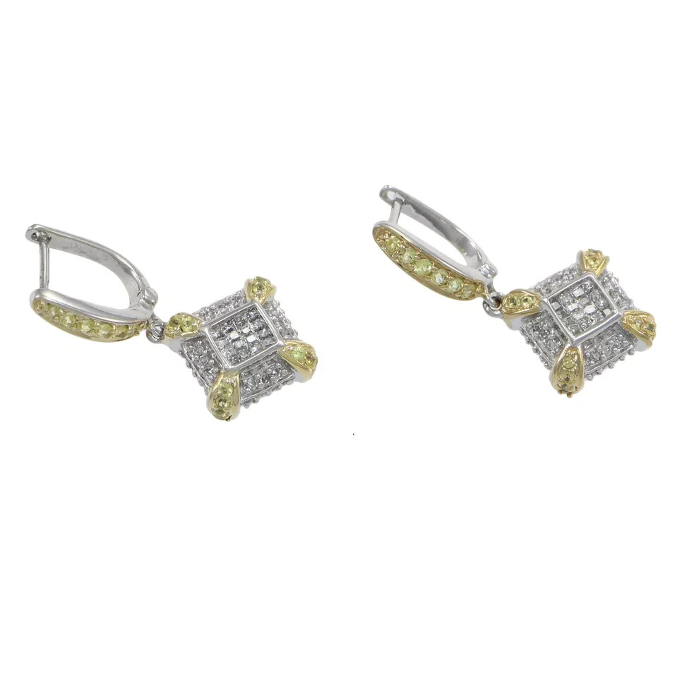 Sapphire Diamond Lab Created Earrings Drop Dangle Snap 14k White Gold