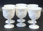 Vtg Westmoreland Old Quilt Water Goblets Footed Milk Glass Set of 6