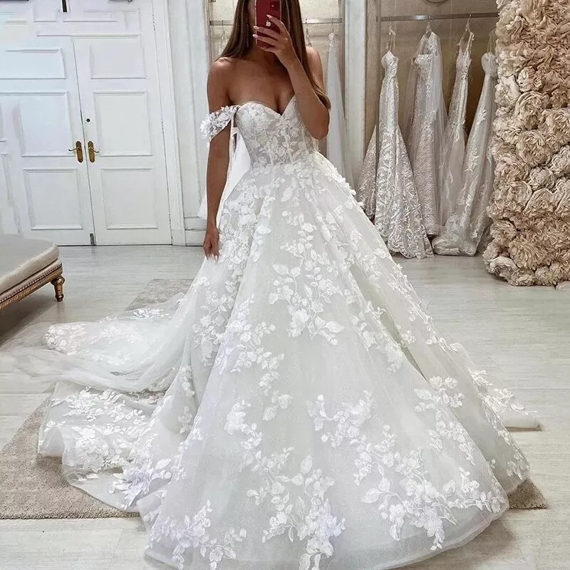 Sweetheart cap top sleeve wedding dress