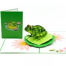 Green Frog Pop Up Card, Blank Frog Card With Envelop, Frog Birthday Card, Fro...