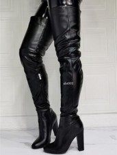Women Fashion Round Toe Side Zipper Over Knee Boots Pumps High Heels Party Shoes