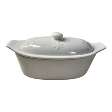 Cook Street Ceramic Butter Boat Dish Keeper 3 Piece Set White Snowflakes READ