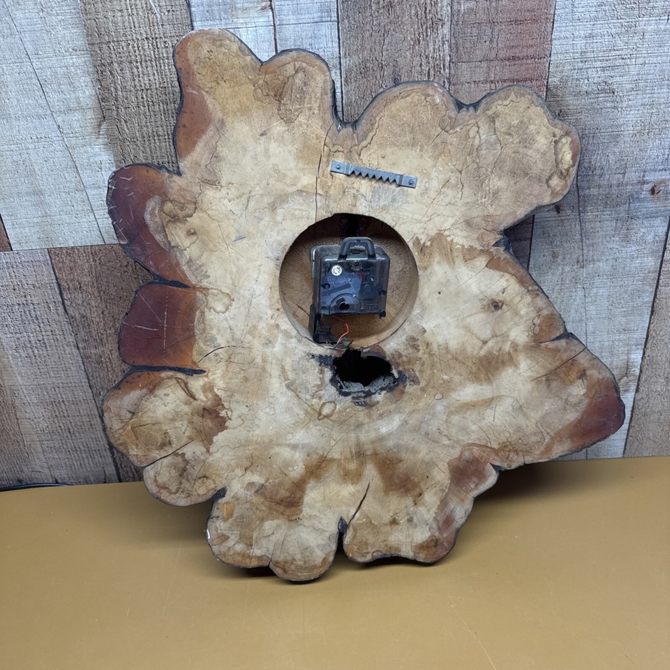 Vintage Large 18” Lacquered Wood Slab Tree Stump Clock Live Edge Cabin ...