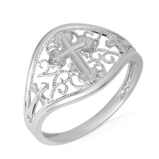 .925 Sterling Silver Filigree Cross Ring